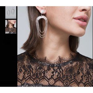 NWT WHBM SILVERTONE BAGUETTE CHANDELIER  EARRINGS